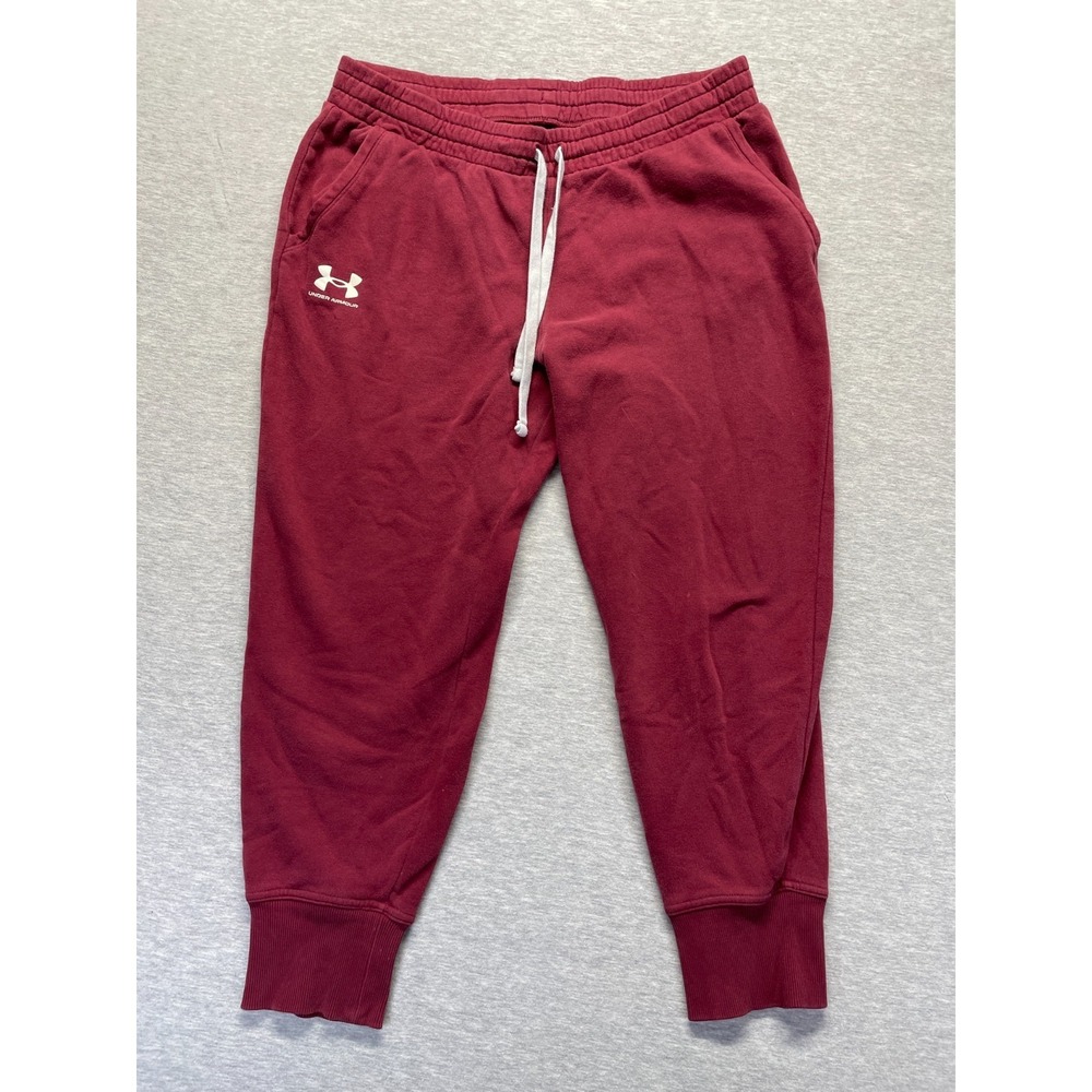 Under Armour Rival Fleece Jogger Pants Womens XL Burgundy Tapered Leg Athleisure